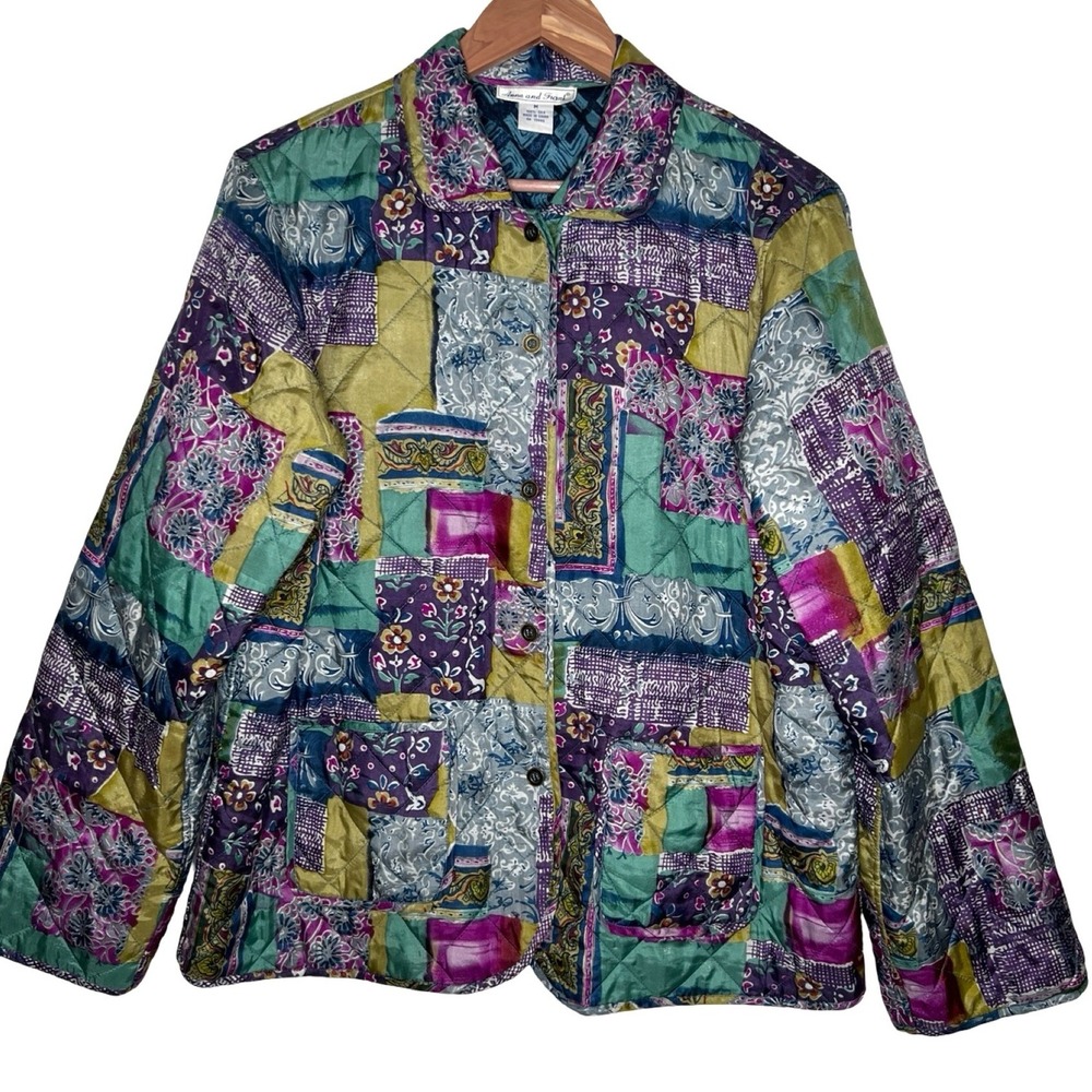 Anna and Frank Jacket Multicolor M Reversible 100% Silk Quilted Patchwork Artsy